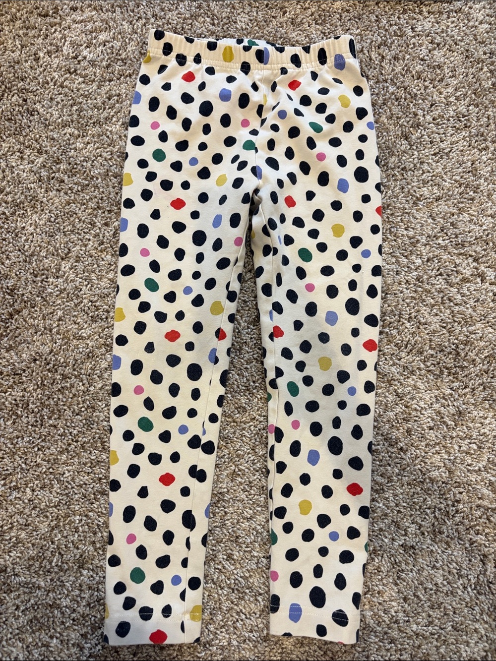 Hanna Andersson Cream Leggings with Black and Multicolor Spots
